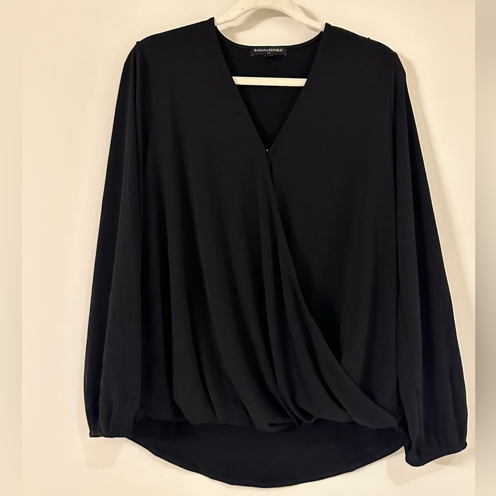 Banana Republic Black Cross Over Bubble Blouse